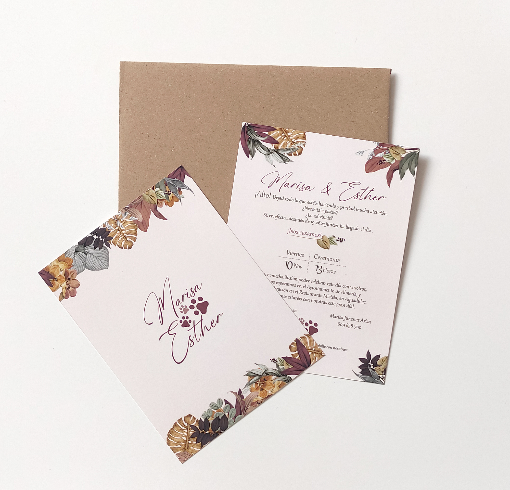 invitación boda hojas otoñales